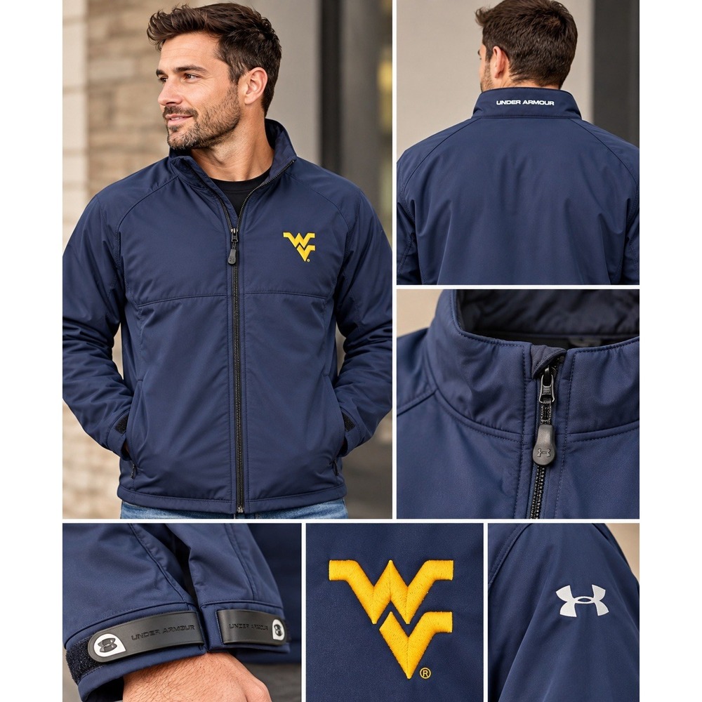 Under Armour WVU West Virginia Mountaineers Mens Navy Full Zip Jacket XL NCAA
